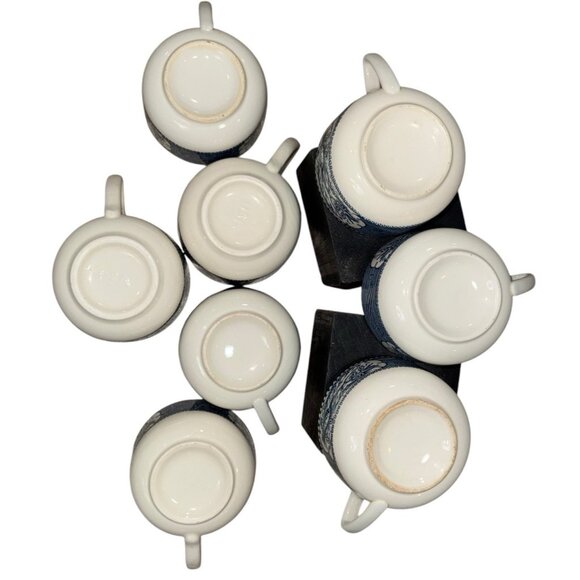 Vintage Royal Currier & Ives Horse Carriage Blue China Coffee Tea Cup Lot of 4 - Picture 3 of 7